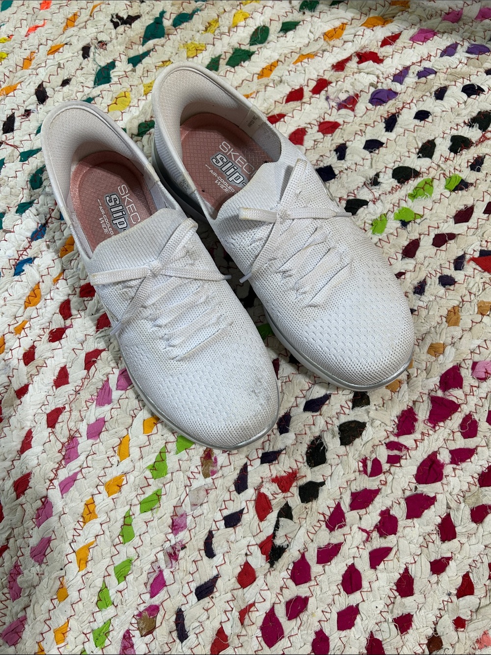Skechers Women's White Knit Slip-On Sneakers 6.5